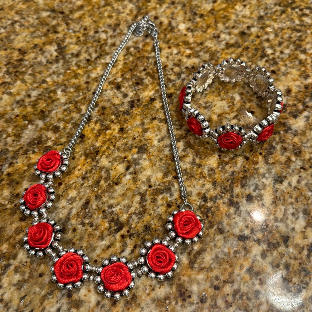 Vintage ribbon rose necklace and bracelet